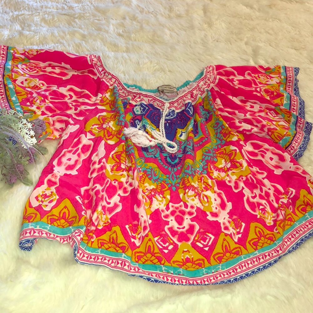 Flying Tomato Neon Print Off Shoulder Top